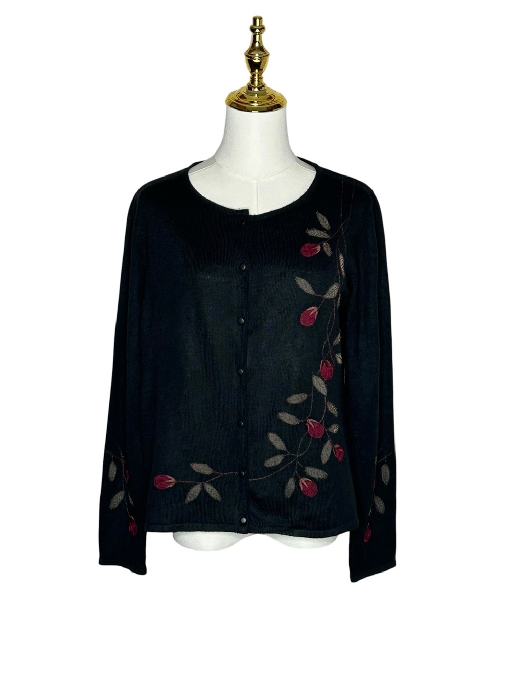 Worthington Vintage Floral Embroidered Cardigan Sz M Dark Coquette Whimsigoth